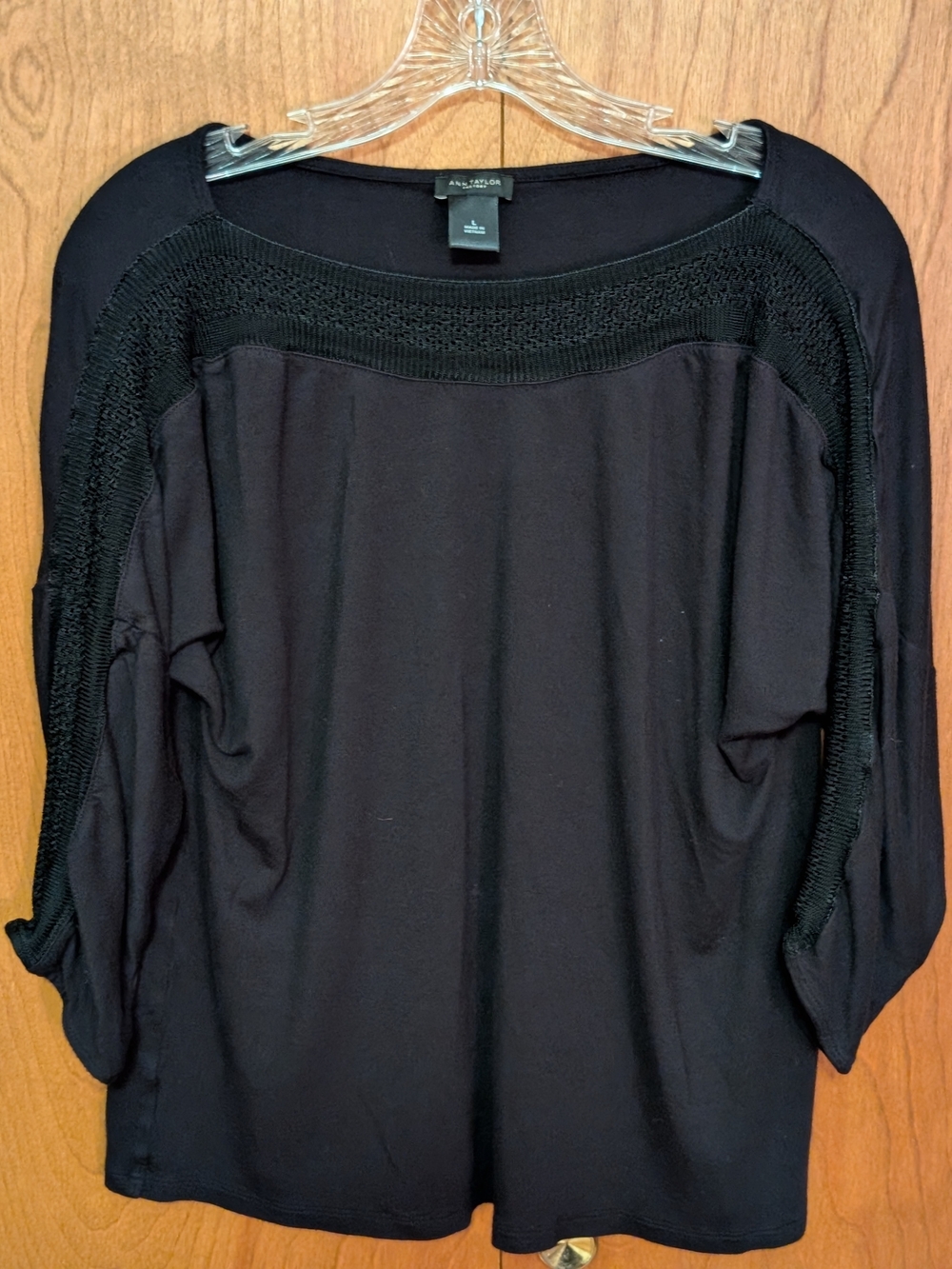 Ann Taylor Factory Black Knit-Trim Long Sleeve Top